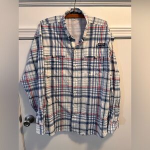 Columbia PFG Super Bahama Vented Long sleeve Plaid Fishing Shirt Men's XL